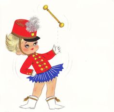 A vintage baton twirling cutie. #vintage #illustrations Pantone Red, Band Uniforms, Baton Twirling, Illustration Kids, Nerdy Girl, Picture Illustration, Sewing Needle, Vintage Children's Books, Card Illustration