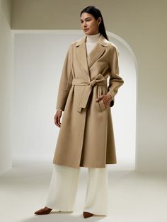 An epitome of timeless elegance and sophisticated style - Crafted from a luxurious wool-blend fabric, this coat offers a sumptuously soft and cozy feel, making it perfect for chilly days. The silhouette of this robe coat drapes beautifully over the body, with the waistline-accentuating matching belt. Wide shawl collar frames the face elegantly, adding a touch of elegance to any work and casual outfit. Lily Silk, Coat Styling, Interesting Clothing, Belt Wide, Womens Active Wear Outfits, Silk Clothes, Long Coat Women, Long Wool Coat, Autumn Wardrobe