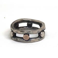 "Unique Chunky Silver Rings, Gold And Silver Ring, Silversmith Jewelry, Unisex Ring, Oxidized Silver Ring, Wide Gothic Ring, Unusual Ring Features: ❇ Material: Sterling silver, 14K Gold. ❇ Bands Width: 11 mm (0.43\") Details: ❇ 100% satisfaction guaranteed - 14 days return for exchange or refund if not completely satisfied ❇ You will receive the jewelry in a gift box ready to give as a special gift. ❇ Free shipping For more rings for women- https://etsy.me/2AloCf1 Back to my shop- https://www.et Unique Thick Band Rings For Gift, Unique Handmade Rings With Thick Band, Handmade Unique Rings With Thick Band, Unique Handmade Wide Band Round Ring, Unique Handmade Open Band Rings, Unique Hand Cast Wide Band Rings, Modernist Handmade Adjustable Rings, Handmade Open Band Custom Rings, Unique Wide Band Stackable Rings As Gift