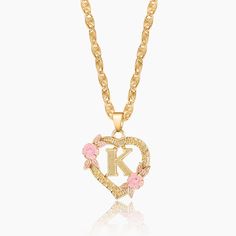 Flower Initial Necklace w/ Clip Chain | Dorado Fashion Flower Initial, Arabic Jewelry, Medical Jewelry, 18k Gold Chain, Jewelry Charms Pendants, Dope Jewelry, Rose Gold Metal, Letter Necklace, Precious Jewelry