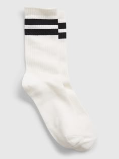 Soft cotton-blend crew socks.  Gap logo and ribbing at top.  Reinforced toe and heel.  S/M: 20 cm toe length, 26 cm leg length.  M/L: 22 cm toe length, 28 cm leg length. White Socks Men, March Moon, Knit Ribbing, Man Socks, Outfit References, Gap Logo, Arch Logo, Bday Gift, Mens Crew Socks