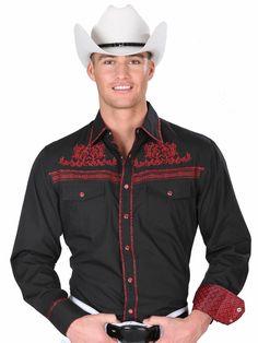 WESTERN SHIRT L/SLEEVE EL GENERAL SS15-MN15 55% COTTON 45% POLYESTER BLACK Mexican Halloween Costume, Country Boy Outfits, Western Shirt Men, Embroidered Western Shirt, Mexico Shirt, Mens Western Wear, Mexico Shirts, Back Embroidery, Rodeo Shirts