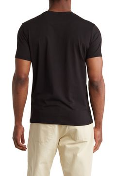 Solid coloring brings easy versatility to a T-shirt knit from soft, breathable cotton with a touch of enhanced stretch and a fit designed to stay tucked in. Crewneck Short sleeves 95% cotton, 5% spandex Machine wash, line dry Imported Casual Black Jersey T-shirt, Stretch Cotton T-shirt With Moisture-wicking, Casual Stretch Jersey Tops, Black Jersey Crew Neck Top, Classic Black Moisture-wicking Top, Black Crew Neck Jersey Top, Moisture-wicking Stretch Cotton T-shirt, Cheap Black Crew T-shirt, Black Relaxed Fit Crew T-shirt