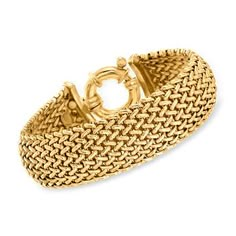 Ross-Simons - Italian 22kt Gold Over Sterling Silver Riso Bracelet. 8". Named after the Italian word for rice, this riso bracelet is beautifully crafted with small, granular links. Made in Italy. 5/8" wide. Springring clasp, 22kt yellow gold over sterling silver bracelet. Gold Woven Bracelet, Silver Braided Bracelet, Italian Gold Jewelry, Byzantine Necklace, Italian Word, Wide Bracelet, Italian Jewelry, Gold Bracelet Cuff, Fine Jewelry Bracelets