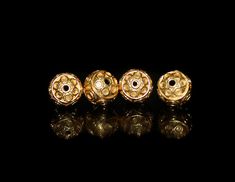 Lot of four genuine 22 karat gold vermeil beads featuring a wire work circles motif. Diameter is 9mm. Hole size is 1.5mm Weight is 6.1 grams. Check out our 22 karat gold vermeil beads: https://www.etsy.com/shop/KartiniStudio?ref=hdr§ion_id=16821428 Traditional Jewelry With Bead Caps And Round Beads, Round Spacer Beads For Gifts, Large Rondelle Beads For Jewelry Making, Gold Beads With Bead Caps For Gifts, Gold Large Beads Gems And Cabochons For Gifts, Round Polished Beads For Jewelry Making, 8mm Rondelle Beads For Jewelry Making, Polished Round Beads For Jewelry Making, Wire Work