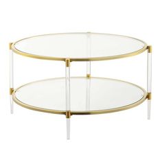 two tiered glass and brass coffee table