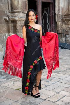 "-Exquisite Mexican Braided Shawl. -Cotton. - Dimensions 26.5\" wide, 109\" length" Hispanic Wedding Ideas, Prom Dress Outfits, Mexican Bridesmaid Dresses, Mexican Attire, Spanish Style Dress, Mexican Fiesta Dresses, Hispanic Wedding, Outfit Mexicano, Mexican Shawl