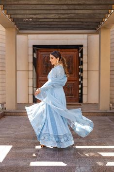 This ice blue shade Peshwas is refreshing to sight on our in house booti Laden silk. Hand embellished encrusted neckline With fully embroidered borders on hem and sleeves finished with laces. Organza dupatta with cotton organza in-house schiffli booti borders on pallu and silk pants compliment the look. Style it up with pearl statement jewellery this season for iftar dinners, Eid brunches or to an intimate Nikkah. Statement Jewellery, Organza Dupatta, Silk Pants, Pakistani Outfits, Iftar, Ice Blue, Statement Jewelry, Borders, Saree