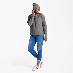 Make this solid thermal tee the boss of your base layers. Wear it on a cool fall day, or layer it under a puffer vest when it’s extra chilly. Either way, it’s comfy enough for any adventure or a relaxing day at home. Wear it on a cool fall day, or layer it under a puffer vest when it’s extra chilly. Either way, it’s comfy enough for any adventure or a relaxing day at home. Please note: This item will shrink to the standard Life is Good fit you know and love after washing! 96% Cotton / 4% Spandex Snug Winter Tops For Everyday Wear, Casual Snug Winter Tops, Winter Crew Neck T-shirt For Layering, Winter Layering Crew Neck T-shirt, Casual Gray Sweatshirt For Outdoor, Casual T-shirt With Ribbed Cuffs For Layering, Casual Solid Color Tops For Outdoor, Casual Tops For Outdoor, Outdoor Crew Neck Tops With Ribbed Cuffs