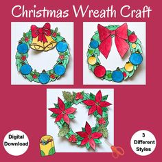 christmas wreath craft is shown with instructions to make it