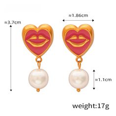 Style: Female Material: Titanium Steel, Imitation Pearl Pearl Type: Uncultured Pearl Color: White Earring Size: 1.86*3.7cm White Metal Earrings For Valentine's Day, Valentine's Day Party Earrings Made Of Alloy, Valentine's Day White Metal Earrings, Valentine's Day Dangle Pearl Earrings For Pierced Ears, Elegant Heart Shaped Alloy Earrings, Heart-shaped Alloy Earrings For Gift, Valentine's Day Party Earrings In Alloy, Heart-shaped Pearl Drop Earrings For Party, Heart-shaped Alloy Earrings For Party