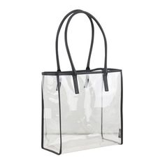 The Eastsport Clear All-Purpose Security Tote is the perfect bag to use to any sporting event, concert or general use. Its spacious enough to hold all your personal items needed for any occasion. The tote is constructed of durable clear PVC material, which will last you season after season, while remaining a popular style and fashionable accessory. The classic shape, with reinforced shoulder straps, make the Eastsport Clear All-Purpose Security Tote, your go-to bag for the big game! Size: One Si Gift Bag Design, Disney Crocs, Transparent Bags, Business Card Design Minimalist, Clear Tote Bags, Purse Collection, Bags Storage, Sporting Event, Transparent Fashion