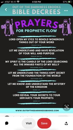 the bible app on an iphone screen with text that reads, pray for prohietic flow