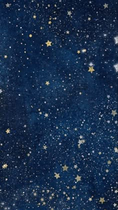 an image of the night sky with stars on it's blue fabric, as well as white and gold glitters