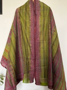 Green Bohemian Saree With Sheer Dupatta, Bohemian Green Saree With Sheer Dupatta, Bohemian Multicolor Wedding Kurta, Green Bohemian Shawl Dupatta, Green Bohemian Dupatta With Traditional Patterns, Green Bohemian Dupatta With Cutdana, Green Bohemian Chanderi Traditional Wear, Green Jamawar Dupatta Shawl, Multicolor Art Silk Kurta With Cutdana Detail