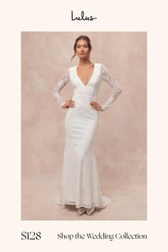 The ethereal essence of the Lulus Emmersyn White Lace Backless Maxi Dress will flawlessly encapsulate the vision for your perfect day! This dreamy dress has a romantic floral lace composition that shapes a princess-seamed bodice and a plunging V-neckline, framed by sheer long sleeves. The high, fitted waist tops a figure-flaunting, mermaid-style skirt that effortlessly falls to a sweeping maxi hem with a dramatic train at the back. A single button-loop closure secures above the alluring open-bac Ethereal Essence, White Lace Maxi Dress, White Lace Maxi, Backless Maxi Dress, Mermaid Style, Backless Maxi Dresses, Dreamy Dress, Style Skirt, Lace Maxi