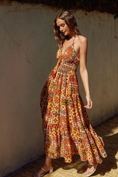 Mama Fashion, Boho Whimsical, Flowy Maxi Skirt, Flowy Maxi Skirts, Open Back Maxi Dress, Maxi Romper, Halter Neck Dress, Halter Maxi Dress, Flowy Maxi Dress