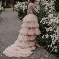 Only Worn Twice For 20 Mins! Literally Like New! Size M- Pretty Blush Tulle Ruffle High Low Skirt. With A Matching Sparkly, Stretchy Pink Body Suit. Model In First Photo Was A Small- So Can Totally Fit Small-Medium. Feminine Fitted Tulle Skirt Bottoms, Pink Fitted Tulle Maxi Skirt, Tulle Skirt With Ruffles, Full Shape, Pink Tulle Tiered Skirt, Feminine Pink Tulle Maxi Skirt, Suit Model, Blush Skirt, Tulle Skirts Outfit, Tiered Tulle Skirt