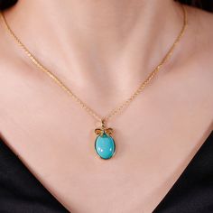 Enhance your graceful style with this oval turquoise pendant in sterling silver. High polish finish is featured in this stunning gemstone jewelry necklace, giving it a brilliant shine and glitz adding to its feminine charm. This chic necklace will surely update any woman's jewelry collection and will compliment casual and formal attires.Carat Weight: 5.615 ctStone Size: 13*17 mmStone Type: Jeulia® StoneNumber of Stones: 1 Stone Color: TurquoiseStone Shape: OvalWeight: 1.4 gWidth: 13.1 mmHeight: Elegant Sterling Silver Turquoise Pendant Necklace, Elegant Turquoise Teardrop Pendant Jewelry, Elegant Turquoise Necklace With Round Blue Pendant, Elegant Blue Turquoise Necklace With Round Pendant, Elegant Turquoise Teardrop Pendant Necklace As Gift, Elegant Oval Turquoise Jewelry, Elegant Blue Turquoise Round Pendant Necklace, Elegant Silver Turquoise Necklace, Elegant Oval Turquoise Necklace As Gift