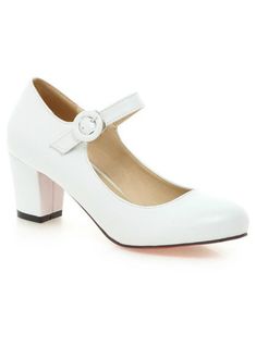 High Heels White Thick Heel Pumps Lady Shoes 80s Heels, Shoes Mary Jane, Large Size Womens Shoes, Zapatos Mary Jane, Heels White, Chunky Heel Shoes, Beige Heels, Womens Chunky Heels, Thick Heel