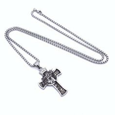 Jesus Cross Crucifix Pendant Necklace Christian Jewelry 316L Stainless Steel 24" | eBay Metal Cross Jewelry With Adjustable Chain, Metal Chain Cross Necklace, Stainless Steel Crucifix Necklace With Adjustable Chain, Stainless Steel Chain Necklace With Cross Pendant, Nickel-free Metal Cross Pendant Jewelry, Nickel-free Metal Cross Jewelry, Adjustable Cross Necklace With Lobster Clasp, Adjustable Cross Chain Necklace, Metal Crucifix Necklace With Adjustable Chain