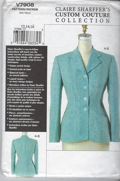 a sewing pattern for a women's jacket with buttons on the front and back