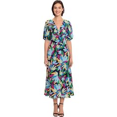 Donna Morgan Short Sleeve Leaf Print Midi Dress A Colorful And Charming Dress That Features A Ruched V-Neckline, Puff Sleeves, And An A-Line, One-Tier Skirt. Additional Details: - Fully Lined - Hidden Back Zipper - Care: Machine Wash Cold Available Colors: Navy Lt Blue Fabric: Bubble Crepe (97% Polyester, 3% Spandex) Lining (100% Polyester) Final Sale. Tie Waist Maxi Dress, Puff Sleeve Midi Dress, Short Puff Sleeve, Blue Dress Casual, V Neck Midi Dress, Print Midi Dress, Navy Midi Dress, Review Dresses, Sleeve Midi Dress