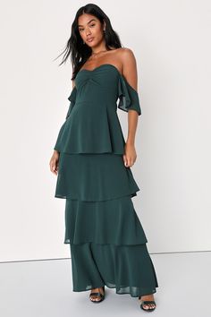 Charming Passion Emerald Green Off-the-Shoulder Maxi Dress Green Maternity Dresses, Dresses Western, Gathered Bodice, Formal Dresses With Sleeves, Green Bridesmaid Dresses, Bridal Party Dresses, Formal Dresses Short, Women Formals, Maxi Dress Green