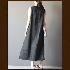 black summer dress linen sundress Retro maxi dressesThis dress is made of cotton linen fabric, soft and breathy, suitable for summer, so loose dresses to make you comfortable all the time.Measurement: Size S length 116cm / 45.24" Bust 92cm / 35.88" Waist 98cm / 38.22" Cuff 38cm / 14.82" hem 190cm / 74.1" Size M length 120cm / 46.8" Bust 96cm / 37.44" Waist 104cm / 40.56" Cuff 40cm / 15.6" hem 200cm / 78" Size L length 123cm / 47.97" Bust 102cm / 39.78" Waist 108cm / 42.12" Cuff 42cm / 16.38" hem Casual Black Linen Beach Dress, Casual Black Linen Summer Dress, Casual Black Linen Vacation Dress, Black Linen Dress For Summer, Black Linen Dress For Spring Beach Outing, Black Linen Dress For Beach In Spring, Black Cotton Maxi Dress For Vacation, Solid Color Linen Maxi Dress, Black Linen Beach Dress For Summer