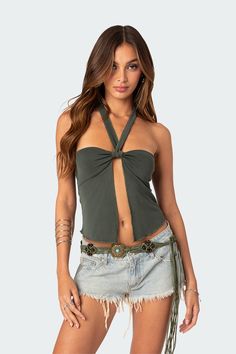 Julia Split Front Top John Summit, Y2k Crop Top, Custom Dress, Casual Summer Tops, Halter Tops, Cropped Tube Top, Asymmetrical Tops, Casual Tops For Women, Custom Dresses