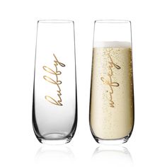 PRICES MAY VARY. BRIDE AND GROOM CHAMPAGNE FLUTES: The exquisite flutes are meticulously adorned with a lustrous 24K pure gold font, radiating opulence and sophistication. Elevate the ambiance of a wedding reception or rehearsal dinner with this pair of elegant champagne glasses featuring "Hubby" and "Wifey" engravings. VERSATILE USAGE: Perfect for your next birthday party, bridal shower, outdoor celebration and any occasion. Toast and clink to your heart’s content — No Glass ,no chips, no crack Mr And Mrs Etched Glasses, Bride And Groom Champagne, 2024 Bride, Shower Outdoor, Stemless Champagne Flutes, Outdoor Celebration, Wedding Brand, Gold Font, Champagne Flute Set