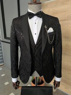 Bojoni Black Slim Fit Shawl Lapel Tuxedo | BOJONI Shawl Lapel Tuxedo, Wedding Suits Men Black, Groom Suit Black, Best Wedding Suits, Stylish Mens Suits, Suit Clothes, Black Suit Men, Clothes Jacket, Black Suit Wedding