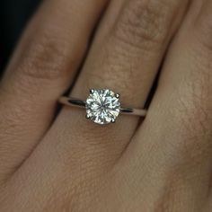 a woman's hand with a diamond ring on her left hand, showing the center stone