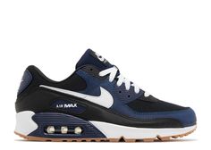 Air Max 90 'Midnight Navy Gum' - Nike - FB9658 400 - midnight navy/black/gum medium brown/white | Flight Club Air Max Sneakers For Men, Blue Air Max, Nike Air Max 90 Mens, Nike Air Max 90s, Nike Air Max Ltd, Air Max 90s, Jordan Yeezy, Air Max 90 Premium, Flight Club