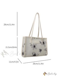 Bird in Bag - Fabric Floral Pattern Double Handle Shoulder Bag with Zipper Opening Tote for Womens Daily Use Spring Shoulder Bag For Daily Use With Zipper, Chic Canvas Bag With Zipper For Daily Use, Chic Canvas Bag With Zipper Closure For Daily Use, Chic Daily Use Canvas Bag With Zipper, Chic Rectangular Canvas Bag With Zipper Closure, Spring Rectangular Satchel With Zipper Closure, Spring Satchel With Zipper For Daily Use, Spring Satchel With Zipper Closure For Daily Use, Daily Use Zipper Pouch Bag