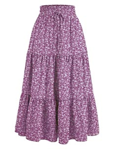 Floral Print Tiered Ruched Elastic Waist Vacation Skirts Purple Boho   Polyester Plants,Ditsy Floral Layered/Tiered Slight Stretch All Women Clothing, size features are:Bust: ,Length: ,Sleeve Length: Purple Skirt Outfit, Cheap Maxi Skirts, Purple Skirts, Vacation Skirts, Guys In Skirts, Holiday Skirts, Mid Skirt, Bohemian Skirt, Rock Outfit