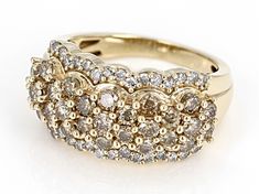 1.75ctw round champagne and white diamond, 10k yellow gold wide band cluster ring. Measures approximately 7/8"L x 7/16"W and is sizeable. Diamond Alternatives, Popular Jewelry, Mens Accessories Jewelry, Wide Bands, Cluster Ring, Jewelry Making Beads, Metal Jewelry, White Diamond, Online Jewelry