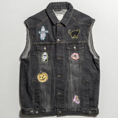 Includes All 6 Patches Shown. Please Specify What Size And If You Would Like Black, White, Or Blue Denim For Your Vest. Urban Outfitters Jacket, Spooky Halloween, Black Gray, Blue Denim, Urban Outfitters, Black And Grey, Jackets & Coats, Jackets For Women, Black White