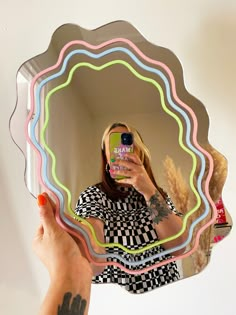 Pastel Wavy Mirror - PrintedWeird Aesthetic Mirrors, Mirror Painting Ideas, Mirror Paintings, Spiegel Diy, Painted Mirrors, Funky Mirrors, Blob Mirrors, Painted Mirror Art, Painted Mirror