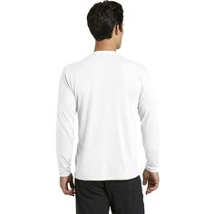 Buy the Port & Company® Long Sleeve Performance Blend T-Shirt at Michaels. com. A soft cotton hand feel joins Dry Zone® moisture-wicking technology for unbeatable comfort and performance A soft cotton hand feel joins Dry Zone® moisture-wicking technology for unbeatable comfort and performance. Details: Available in multiple colors and sizes 4.5 ounce 65/35 poly/cotton Hemmed cuffs Removable tag for comfort and relabeling | Port & Company® Long Sleeve Performance Blend T-Shirt in White | Medium | Functional White Crew Neck T-shirt, White Breathable T-shirt With Relaxed Fit, White Breathable Relaxed Fit T-shirt, White Technical T-shirt With Moisture-wicking, White Technical Moisture-wicking T-shirt, White Breathable Cotton Tops, Basic White Activewear, Technical White Crew Neck T-shirt, White Moisture-wicking Functional Top