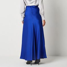 Made from smooth satin in a stunning cobalt blue hue, this Worthington women's long skirt begs to be seen at your next special event. The flat front style has an elastic-waist and a beautiful fluid drape. Pair it with a tucked-in blouse and heeled boots. Front Style: Flat FrontClosure Type: Full ElasticRise: At WaistApparel Length: 43 InchesFiber Content: 100% PolyesterFabric Description: WovenLining: UnlinedSkirt Length: Long LengthCare: Tumble Dry, Machine WashSkirt Type: A-Line SkirtsCountry Royal Blue Skirt, Royal Blue Skirts, Maxi Skirt Blue, Womens Long Skirt, Tall Skirt, Long Pencil Skirt, Womens Maxi Skirts, Blue Skirt, Blue Hues