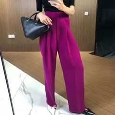 FREE SHIPPING High Waist Causal Loose Wide Leg Pants Loose Wide Leg Pants, Trouser Outfit, Casual Sweatpants, Straight Trousers, Pink Plaid, High Waisted Pants, Fashion Pants, Leg Pants, Black Pants