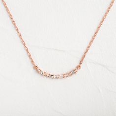 |14k Rose Gold Morse Code Necklace, Melanie Casey, Baguette Diamonds, Necklace Chain Lengths, Cluster Necklace, Morse Code, 14k Gold Necklace, Diamond Drops, Gift List