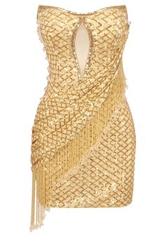 Strapless Sequin Tassel Dress Gold - Luxe Mini Dresses and Luxe Party Dresses New Years Eve Dress Sparkly, Moulin Rouge Dress, Gold Hoco Dress, Sequin Tassel Dress, Mini Tight Dress, Gold Strapless Dress, Gold Outfits, Gold Party Dress, Mini Gold Dress