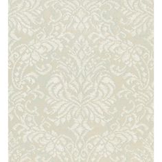 a white and beige wallpaper with an ornate design on the back side of it