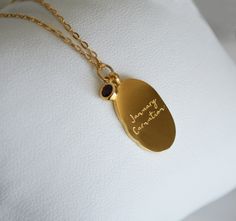 This beautiful gold or silver January Carnation birth flower necklace would be a perfect gift for a Mom, Grandma, Aunt, bridesmaid, friend, or any loved one. It's a perfect way to celebrate a family. The back of the pendant has the month and flower type engraved. You can add up to 4 birth flower pendants and birthstones. These are also available without a birthstone. It can be made with a gold or silver plated chain or a sterling silver, or 18k gold-filled chain and is available in 16, 18 or 20 Elegant Gold Birthstone Necklace With Birth Flower, Gold Birthstone Necklace With Birth Flower For Gift, Elegant Birthstone Necklace With Birth Flower As Gift, Gold Birthstone Necklace With Flower Pendant For Mom, Gold Oval Birthstone Necklace For Anniversary, Gold Oval Pendant Birthstone Necklace As Gift, Gold Flower Pendant Birthstone Necklace For Anniversary, Gold Birthstone Necklace With Flower Pendant For Anniversary, Elegant Engraved Birthstone Necklace For Mom