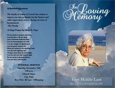 Downloadable Funeral Bulletin Covers | Click Funeral Service Program Template Now to download the template. Obituary Template, Memorial Cards, Card Templates Free, Program Template, Church Decor