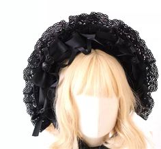 Gothic Black Lolita Hat Lace Bow BNT Lolita Bow Lace Bandage Hat Girl Headwear  B2648 Lace Bows, Girl With Hat, Better Living, Hats, Lace, Black