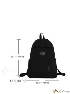 BirdinBag - Versatile Patch Decor Letter Backpack Solid Canvas Satchel Bag For School, Solid Color Canvas Satchel For School, Portable Canvas Satchel Bag For School, Portable Canvas Satchel For School, Back To School Shoulder Bag For Daily Use, Large Capacity Backpack-style Shoulder Bag For School, Solid Color Backpack, Large Capacity Student Backpack, Rectangular Solid Color Backpack For Everyday Use