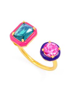 Two gems, one stunning adjustable ring. -Open -Triple-Plated -Hypoallergenic -0.100 Lbs Hot Pink Rings, Preppy Jewlery, Cute Summer Jewelry, Ring Stacking Ideas, Clothes Vision Board, Preppy Jewelry, Costume Rings, Family Jewels, Jewelry Accessories Ideas